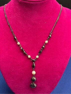 Givenchy Black and White Beaded Drop Necklace
